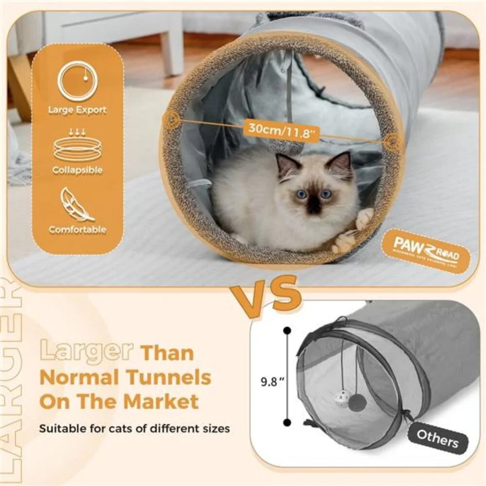 Road Cat Tunnel Collapsible Durable Suede Hideaway Toy for Indoor Cats